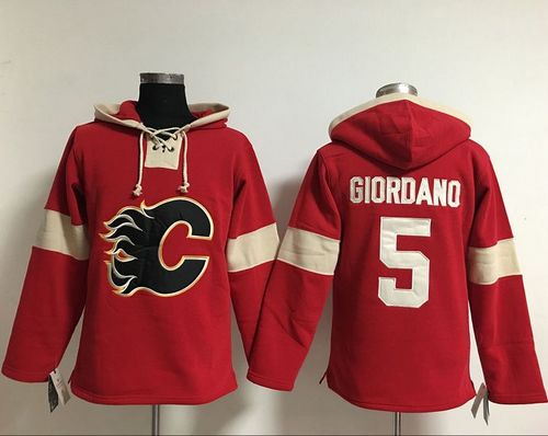 Flames #5 Mark Giordano Red Pullover NHL Hoodie - Click Image to Close